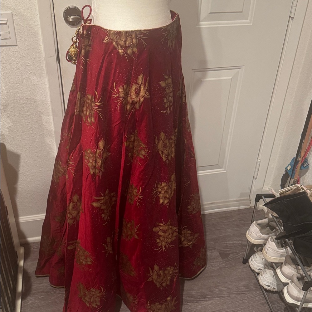 Red and Gold Lehenga Skirt